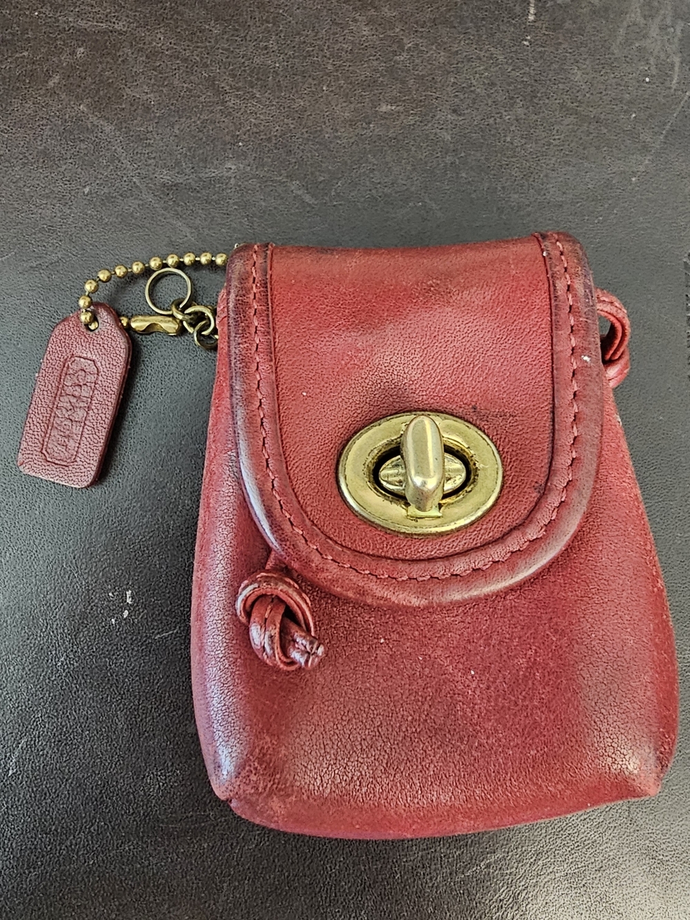 RARE Vintage Coach Red Leather Mini Turnlock Pouch Bag Charm Key Fob